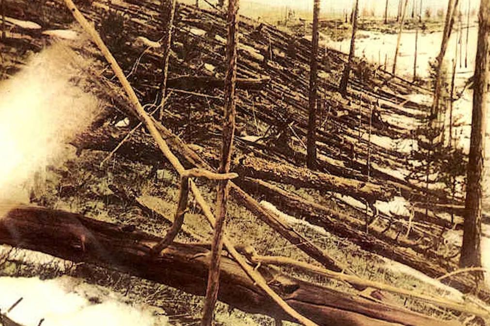 O evento de Tunguska achatou árvores em uma área de cerca de 2.200 quilômetros quadrados. Leonid Kulik / Wikimedia